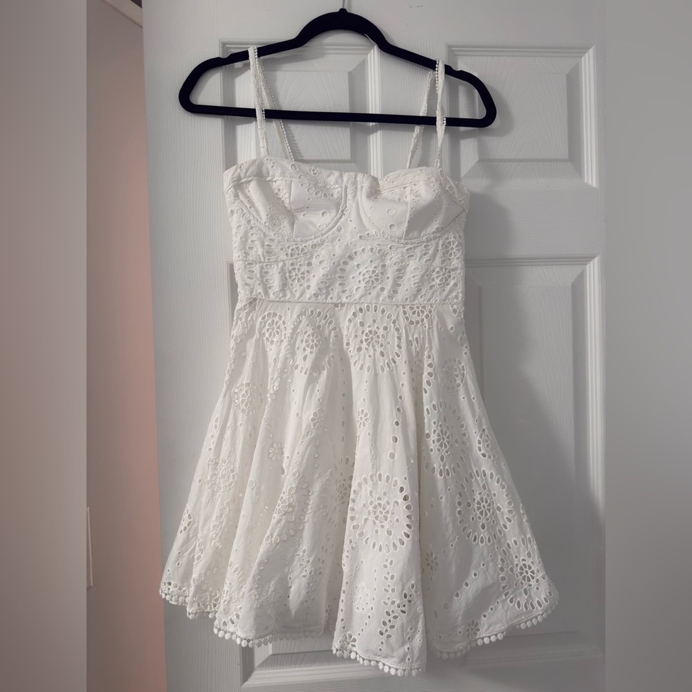 Zara White Eyelet Mini Corset Dress